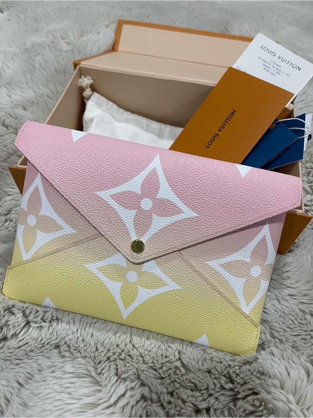 Louis Vuitton Pink and Yellow Monogram Envelope Clutch